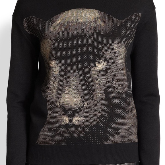 St. John Panther Print Black Jacquard Sweater - Picture 2 of 12